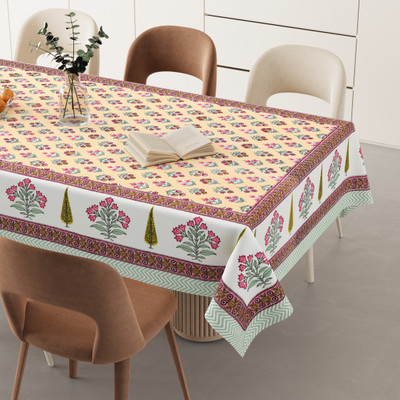 HappyKraft Cotton 6 Seater Printed Table Cover(Golden)