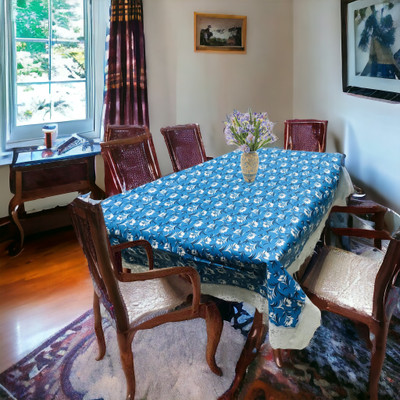 kashtu Embroidered 6 Seater Table Cover(Blue, Polyester)
