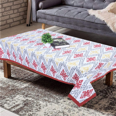 Texstylers Cotton 4 Seater Floral Table Cover(Red)