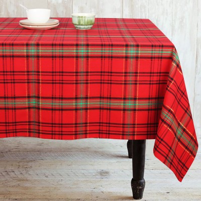 AIRWILL Checkered 2 Seater Table Cover(Red, Green, Gold, Cotton)