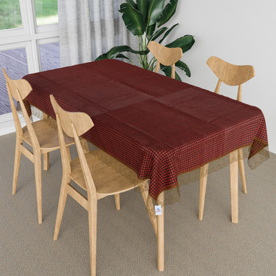 Heart Home Self Design 6 Seater Table Cover(Maroon, PVC)