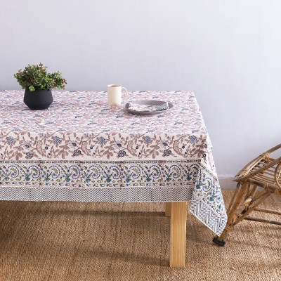 Ravaiyaa - Attitude Is Everything Floral 6 Seater Table Cover(White, Beige, Cotton)