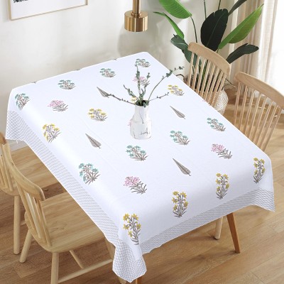 Texstylers Floral 6 Seater Table Cover(Grey, White, Cotton)