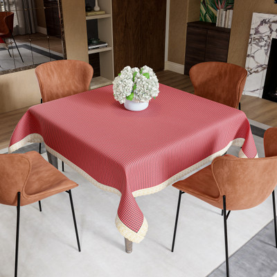 Heart Home PVC 4 Seater Self Design Table Cover(Maroon)