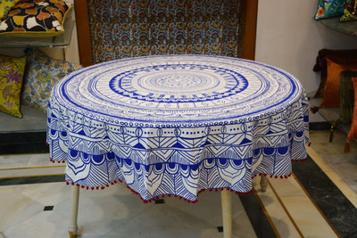RajoDyana Cotton 6 Seater Printed Table Cover(Blue)
