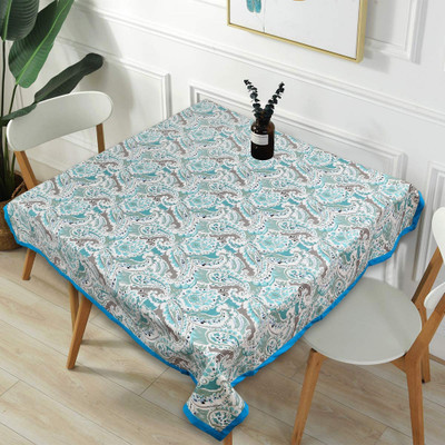 Go Texstylers Cotton 6 Seater Abstract Table Cover(Blue)