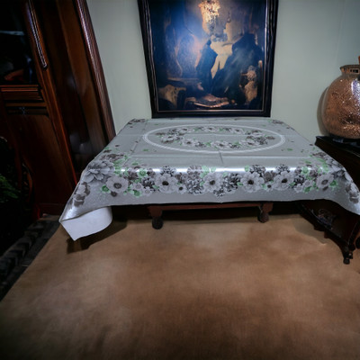 Mopak Decor Printed 4 Seater Table Cover(Silver, Polyester)