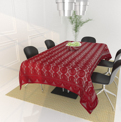 Bigger fish Floral 6 Seater Table Cover(Maroon, Cotton)