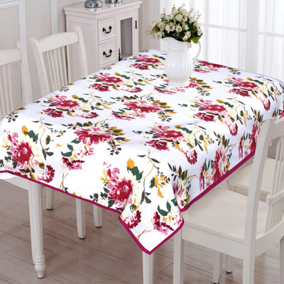 Go Texstylers Cotton 6 Seater Floral Table Cover(Pink)