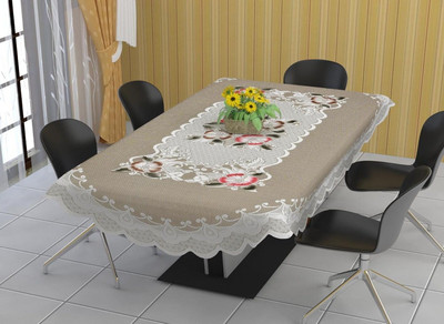 EASTTARDOMM Floral 6 Seater Table Cover(Beige, Cotton)