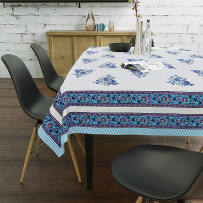 Blocks Of India Cotton 6 Seater Paisley Table Cover(Blue)
