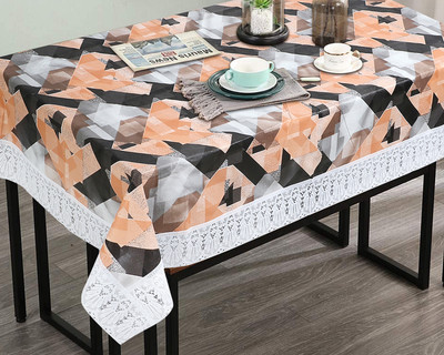 The Furnishing Tree Printed 6 Seater Table Cover(Orange, PVC)