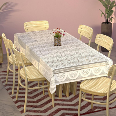 HOMESTIC Self Design 6 Seater Table Cover(White, Cotton)