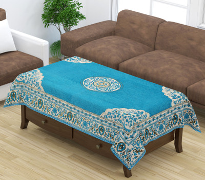 Furnishing Hut Velvet 4 Seater Embroidered Table Cover(Blue)