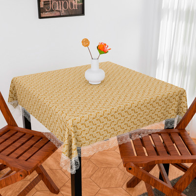 KUBER INDUSTRIES Self Design 4 Seater Table Cover(Golden, PVC)