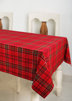 AIRWILL Checkered 6 Seater Table Cover(Red, Cotton)