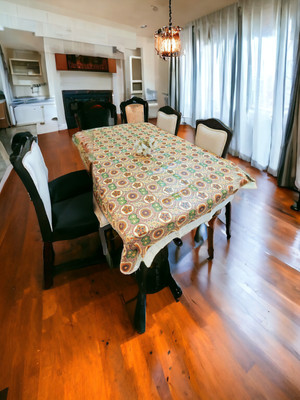 Mopak Decor Printed 6 Seater Table Cover(Orange, Polyester)