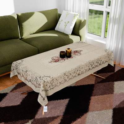 HOMESTIC Cotton 4 Seater Self Design Table Cover(Cream & Brown)