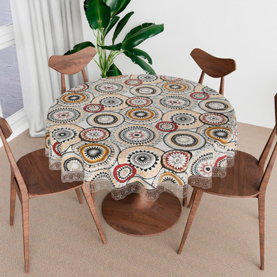 HOMESTIC Self Design 4 Seater Table Cover(White, PVC)