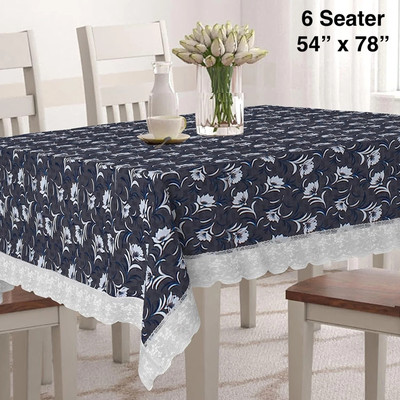 Jainco Decor PVC, Plastic 6 Seater Floral Table Cover(Blue, White)