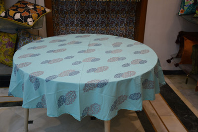 RajoDyana Cotton 6 Seater Printed Table Cover(Light Blue)