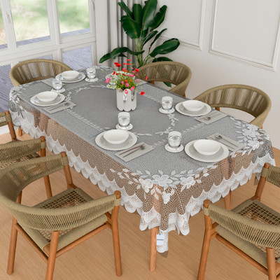 HOMESTIC Self Design 6 Seater Table Cover(White, PVC)