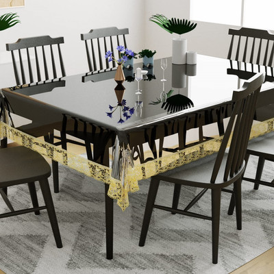 SHAVIN PVC 6 Seater Solid Table Cover(TRANSPARENT WITH GOLDEN LACE)