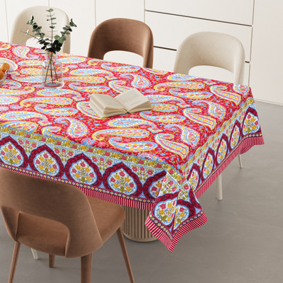 HappyKraft Floral 6 Seater Table Cover(Red::Purple, Cotton)