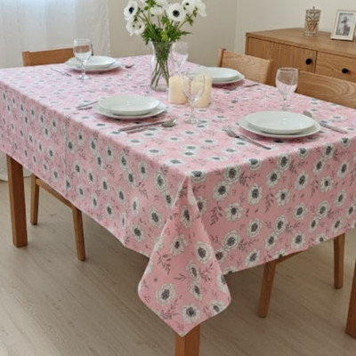 AMUTHU Cotton 4 Seater Floral Table Cover(PINK/WHITE)