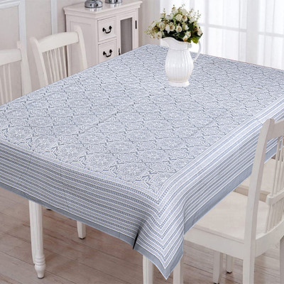 Go Texstylers Cotton 6 Seater Abstract Table Cover(Grey)