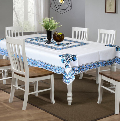 KUBER INDUSTRIES Floral 6 Seater Table Cover(Blue, Polyester)