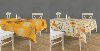 RUSTIC LINEN Printed 8 Seater Table Cover(Yellow, Cotton, Pack of 2)