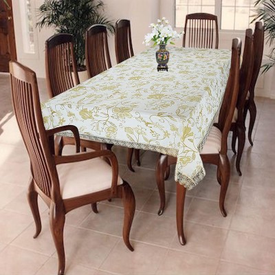 homerz Floral 6 Seater Table Cover(White Floral, Cotton)