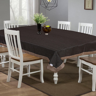Heart Home Self Design 6 Seater Table Cover(Brown, Cotton)