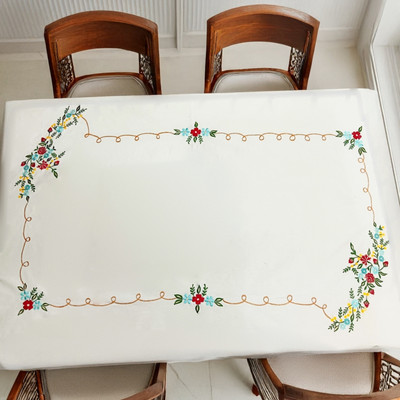 Arsha Chikankari Cotton 4 Seater Embroidered Table Cover(White)
