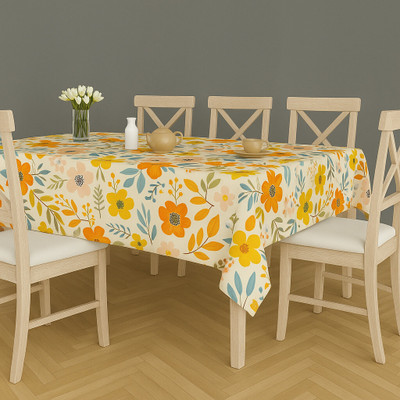 RRC Cotton 6 Seater Printed Table Cover(Cream)