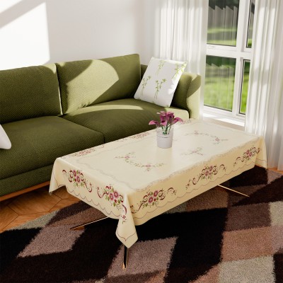 KUBER INDUSTRIES Floral 4 Seater Table Cover(Cream, PVC)