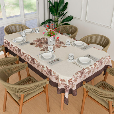 KUBER INDUSTRIES Cotton 6 Seater Floral Table Cover(Brown)