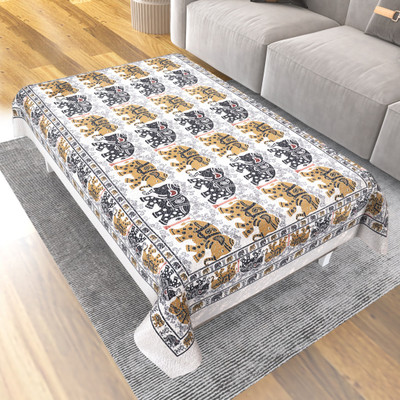 D P C Printed, Floral 4 Seater Table Cover(White, Polyester)
