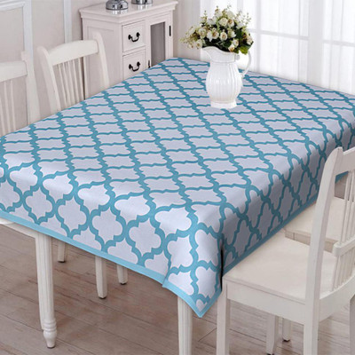 Texstylers Cotton 4 Seater Floral Table Cover(Sky Blue)