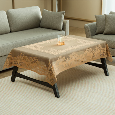Heart Home Self Design 4 Seater Table Cover(Brown, Cotton)