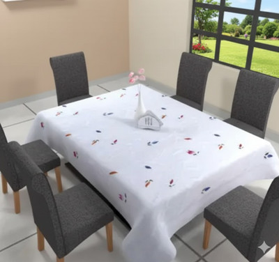 MANGERAM Cotton 6 Seater Floral Table Cover(Net Dining Table Cloth | White & Mutli)