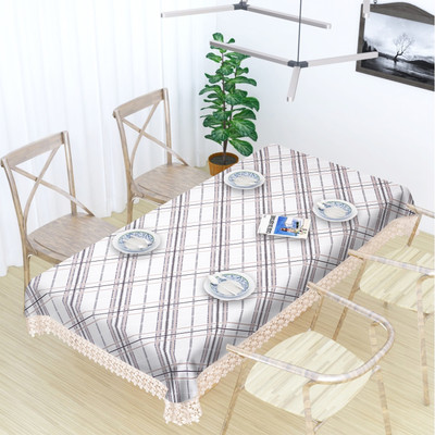 MONKDECOR Checkered 8 Seater Table Cover(Brown, Cotton)