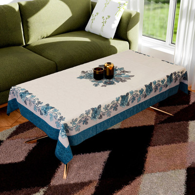 KUBER INDUSTRIES Cotton 4 Seater Floral Table Cover(Blue)
