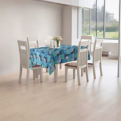 Jainco Decor Printed 6 Seater Table Cover(Blue, PVC)