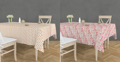 RUSTIC LINEN Printed 8 Seater Table Cover(White, Cotton, Pack of 2)