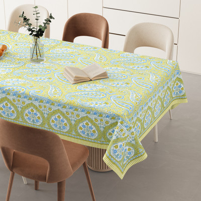 HappyKraft Cotton 6 Seater Printed Table Cover(Light Green::Yellow)