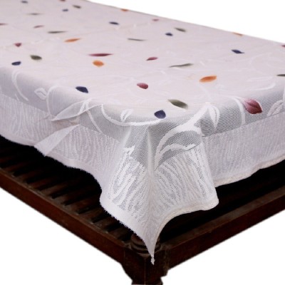 KUBER INDUSTRIES Floral 4 Seater Table Cover(White, Cotton)