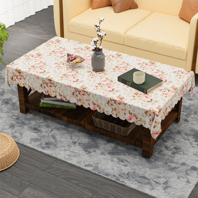 Heart Home Cotton 4 Seater Self Design Table Cover(Yellow, Pink)