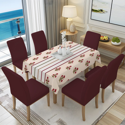 DECORIAN Printed 6 Seater Table Cover(Maroon, Velvet, Pack of 7)